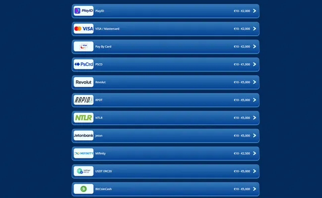 SGCasino Einzahlung und Zahlungsmethoden Screenshot
